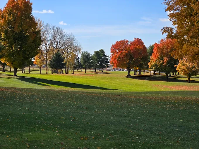 Fairway lined with mature trees at Hampshire Country Club
